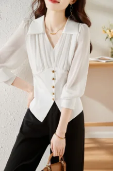 Стильная женская блузка для шикарного образа, Модные облегающие рубашки, Топы с изящным дизайном, весенне-летние топы blusa mujer