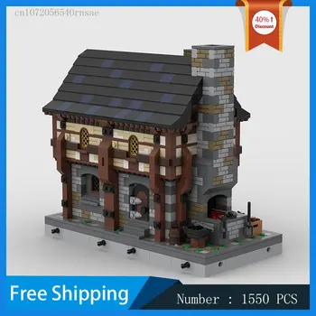 Строительный блок MOC Medieval Blacksmith Shop House Модульная модель DIY Bricks Серия Street View Рождественские Подарки Игрушки для сборки