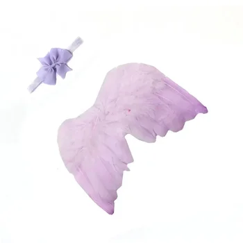 Счастливый Ангел, крылья из перьев, повязка на голову с бантом, набор для фотосъемки новорожденных, реквизит для фотосъемки в Полнолуние, детский сувенир 0