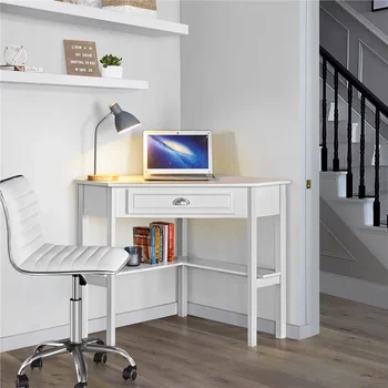 Угловой письменный стол Easyfashion с ящиком для хранения, белый, 41,70 x 28,00 x 30,00 дюймов