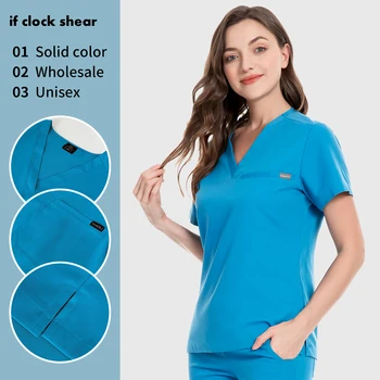 Униформа медсестры, женские медицинские топы, однотонная футболка с коротким рукавом, рабочая одежда стоматолога, костюм медсестры, Хирургическая блузка