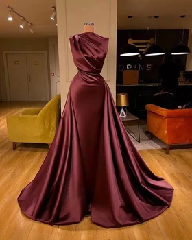 Фиолетовые платья для выпускного вечера трапециевидной формы, высокий воротник, длина до пола, атласное Арабское платье для выпускного вечера в Дубае, вечернее платье Robe De Soiree