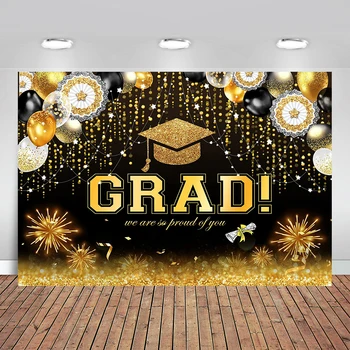 Фон для выпускного 2022 Поздравляем Выпускные фотофоны для фотографов Grad Black Gold Bachelor Cap Photography Backgrounds 0