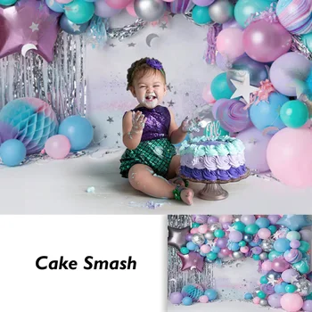 Фон для дня рождения Cake Smash Новорожденные Девочки Весенний Цветочный Фон для портретной фотографии в птичьей клетке День рождения Розовые воздушные шары