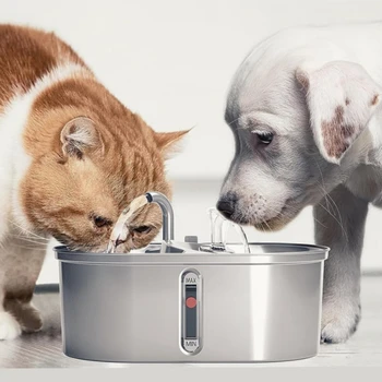 Фонтан для домашних животных с двумя чашами, контейнер из нержавеющей стали объемом 3,2 л, бесшумный водяной насос для кошек, собак, автоматический дозатор воды для нескольких домашних животных 0