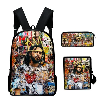 Хип-хоп Молодой рэпер Джей Коул, 3D принт, 3 шт./компл., Студенческие дорожные сумки, рюкзак для ноутбука, сумка через плечо, пенал