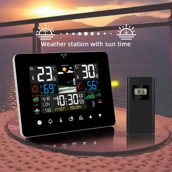 Цветной сенсорный экран погодные часы 3362G измеритель температуры и влажности с радиочастотным зондированием прогноз погоды метеорологическая станция Daping