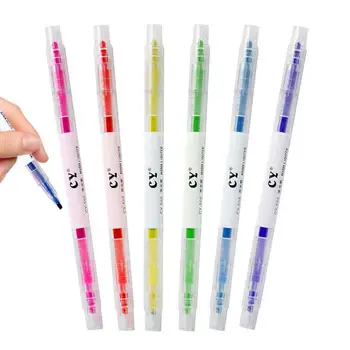Цветные ручки-хайлайтеры 6шт Двухсторонних ручек-хайлайтеров пастельных тонов, ручка для граффити, Маркировочные линии, Эстетический Хайлайтер
