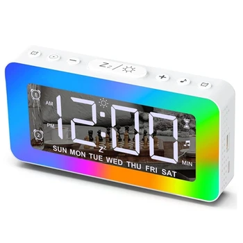 Цифровой будильник, настольные светодиодные часы с большим дисплеем, питание от USB, 8 светодиодных RGB-ночников, электронные часы для спальни 0