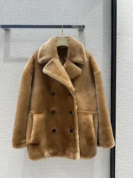 Шерстяное пальто с мехом, двубортный дизайн, повседневная мода 2024, осень, новинка, хит продаж 0103 0