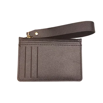 Шип женщин дерево тонкий минималистский держатель карты PU кожаный монета изменений кошелек брелок для ключей передний карман бумажник