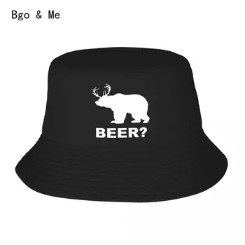 Широкополая шляпа с принтом Оленя и Пивного Медведя в стиле ретро, двухсторонние Реверсивные шляпы-Бобы, Хлопковая Складная мужская кепка Рыбака, Солнцезащитный крем для путешествий