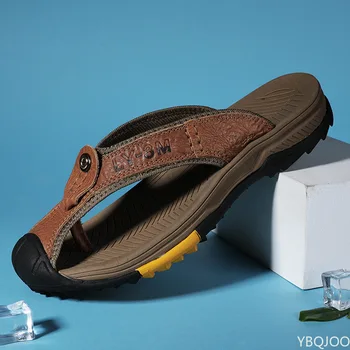 Шлепанцы из натуральной кожи, мужские тапочки, пляжная обувь в стиле ретро, дышащие летние мужские шлепанцы, Классическая повседневная обувь