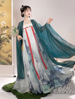 Элегантная летняя одежда в китайском традиционном стиле Зеленая юбка для косплея Fairy Элегантное Улучшенное платье Hanfu для женщин