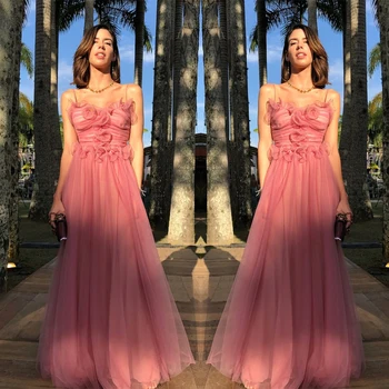 Элегантные Розовые платья для выпускного вечера 2020 года с рюшами и 3D Цветочными аппликациями, вечернее платье в Африканском стиле, сексуальные платья для вечеринок Spghetti 0