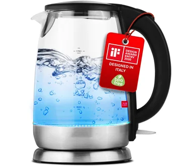 Электрический чайник для приготовления кофе и чая - 2-литровый бойлер для воды мощностью 2200 Вт, боросиликатное стекло, с заваркой чая, Автоматическое отключение