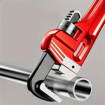 12-дюймовый / 8-дюймовый Сверхмощный прямой Трубный Ключ, Регулируемый алюминиевый Водопроводный Ключ с Плавающим Крюком и Двутавровой ручкой, красный 1