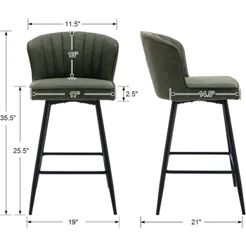 Барные стулья EALSON Высотой со стойку, набор из 2 современных барных стульев со спинкой, обитых кожей, и металлической подставкой для ног Comforta 1