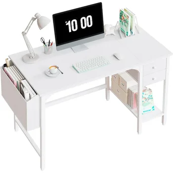 Белый маленький письменный стол с выдвижными ящиками 40-дюймовый компьютерный стол для небольшого домашнего офиса Современный простой рабочий письменный стол Компьютерный стол 1