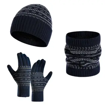 Вязаная шапка-бини, перчатки, шарф, комплект уютных зимних аксессуаров, Вязаная шапка-бини, Перчатки, шарф с флисовой подкладкой для женщин 1