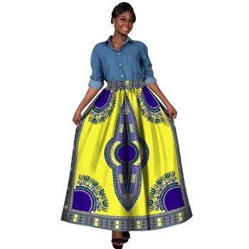 Женская юбка на заказ с принтом Дашики, макси-леди, длинные юбки с карманом, продевающие веревки на талии, Африканская женская одежда YF136 1