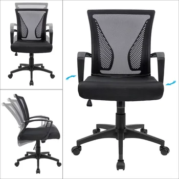 Офисное кресло Lacoo со средней спинкой, эргономичное сетчатое рабочее кресло с поясничной поддержкой, компьютерное кресло, черный 1