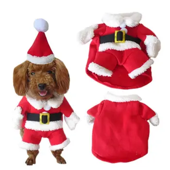 Теплый костюм Санты для Косплея, приятный для кожи Костюм для домашних животных с кепкой, костюм для собаки, толстовки для собак 1