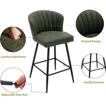 Барные стулья EALSON Высотой со стойку, набор из 2 современных барных стульев со спинкой, обитых кожей, и металлической подставкой для ног Comforta 2