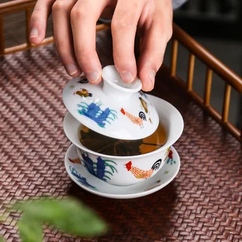 Имитирующий Династию Мин чайный сервиз гай ван из Костяного Фарфора Чайные Сервизы Дэхуа гайвань чайный фарфоровый горшок для путешествий Красивый легкий чайник 2