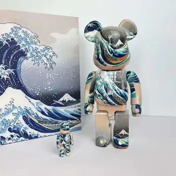 Медвежий кирпич Kanagawa Surf BE@RBRICK 400% + 100% 28см и 7см Лодка и куклы хорошо видны на волнах Настольная подарочная фигурка 2