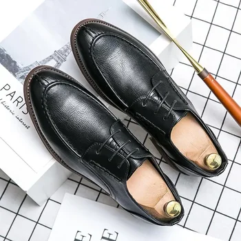 Мужская обувь 2023, Новая летняя повседневная кожаная обувь, мужские деловые туфли-дерби в британском стиле с мягкой подошвой, черные туфли Tide 2