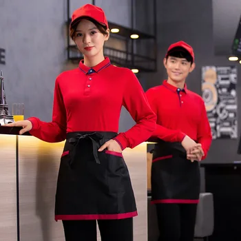 Рабочая одежда для официанта, футболка с длинным принтом, Вышитая мужская и женская одежда Hot Pot, барбекю, чай с молоком, столовая Supermark 2