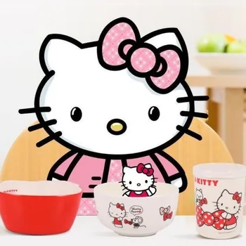 Kawaii Sanrioed Hello Kitty Сетка Обеденная Тарелка Ложка Чашка Миска Мультяшная Устойчивая К Падению Меламиновая Посуда Милый Праздничный Подарок 3