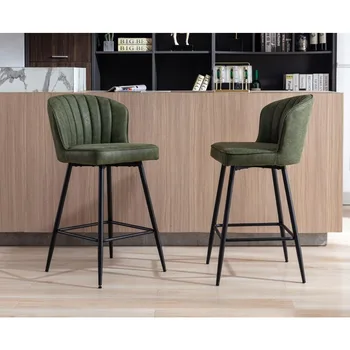 Барные стулья EALSON Высотой со стойку, набор из 2 современных барных стульев со спинкой, обитых кожей, и металлической подставкой для ног Comforta 3