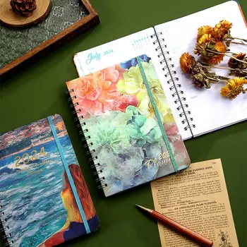 Дневник-блокнот премиум-класса в цветочной тематике, Блокнот формата А5, Ежемесячный планировщик с ровным почерком, Утолщенные страницы, календарь на катушечном кольце 3