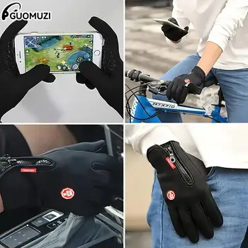 Зимние теплые перчатки с сенсорным экраном, термальные перчатки-варежки, мужские Женские ветрозащитные перчатки для катания на лыжах, велоспорта, мотоцикла на открытом воздухе с застежкой-молнией 3