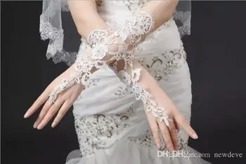 Кружевные свадебные перчатки с аппликацией, Перчатки для свадеб, Белые, цвета слоновой кости, Короткие Свадебные перчатки без пальцев, Свадебные аксессуары 2021 3