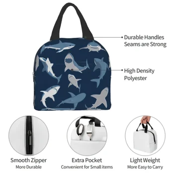 Многоразовая портативная сумка для ланча Comic Shark, сумка-холодильник с цветочной изоляцией, сумка-тоут для путешествий в колледж, для девочек и мальчиков, для пикника в офисе. 3