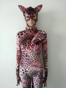 Новая ткань Бархат красный тигр Хэллоуин косплей комбинезон костюм Необычный комбинезон полное боди может съемная маска перчатки для ног 3