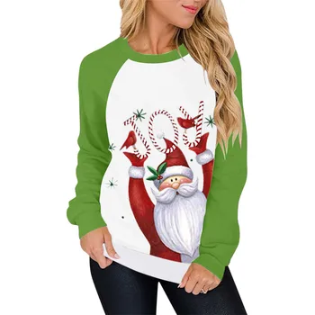 Новогодние футболки, Женские толстовки, Уродливые Рождественские Пуловеры, Топы с милым принтом Санта-Клауса, футболки с коротким рукавом, Новогодние женские плавки 3