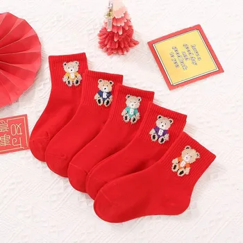 5 Пар детских носков Kawaii Sanrio, Милые носки средней длины Hello Kitty, Универсальная дышащая Рождественская атмосфера, Рождественский подарок 4