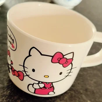 Kawaii Sanrioed Hello Kitty Сетка Обеденная Тарелка Ложка Чашка Миска Мультяшная Устойчивая К Падению Меламиновая Посуда Милый Праздничный Подарок 4
