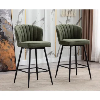 Барные стулья EALSON Высотой со стойку, набор из 2 современных барных стульев со спинкой, обитых кожей, и металлической подставкой для ног Comforta 4