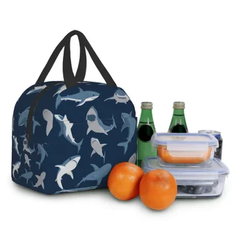 Многоразовая портативная сумка для ланча Comic Shark, сумка-холодильник с цветочной изоляцией, сумка-тоут для путешествий в колледж, для девочек и мальчиков, для пикника в офисе. 4