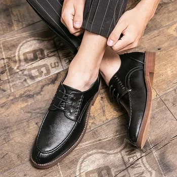 Мужская обувь 2023, Новая летняя повседневная кожаная обувь, мужские деловые туфли-дерби в британском стиле с мягкой подошвой, черные туфли Tide 4
