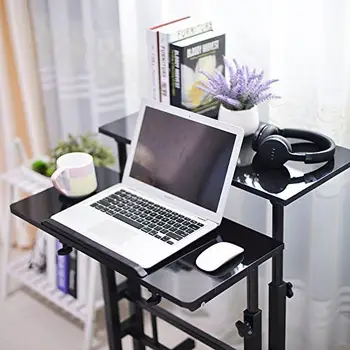Рабочий стол на колесиках, стол для сидения на колесиках, мобильный компьютерный стол, Регулируемый рабочий стол, рабочий стол 23,6 дюйма 4