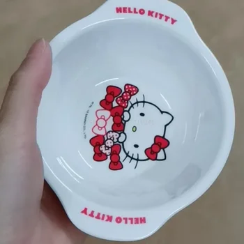 Kawaii Sanrioed Hello Kitty Сетка Обеденная Тарелка Ложка Чашка Миска Мультяшная Устойчивая К Падению Меламиновая Посуда Милый Праздничный Подарок 5