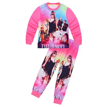 TAYLOR S-SWIFT THE ERAS TOUR Детский Пижамный комплект для девочек Taylor Swift, Футболка с длинными рукавами, Брюки, Комплект из двух предметов, Удобная Домашняя Одежда 5