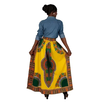 Женская юбка на заказ с принтом Дашики, макси-леди, длинные юбки с карманом, продевающие веревки на талии, Африканская женская одежда YF136 5
