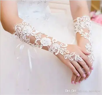 Кружевные свадебные перчатки с аппликацией, Перчатки для свадеб, Белые, цвета слоновой кости, Короткие Свадебные перчатки без пальцев, Свадебные аксессуары 2021 5